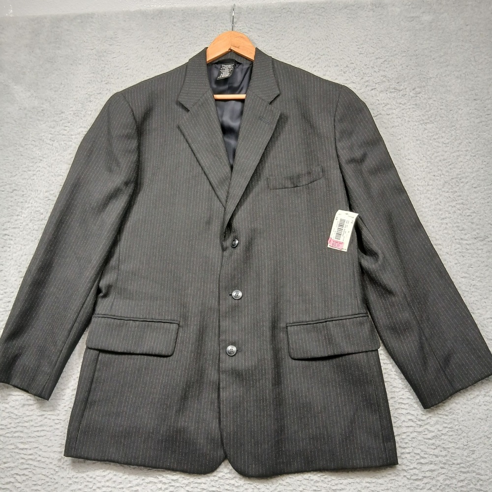 Claiborne Men's 42R Charcoal Gray Pinstripe Wool Blend 3-Button Blazer Jacket